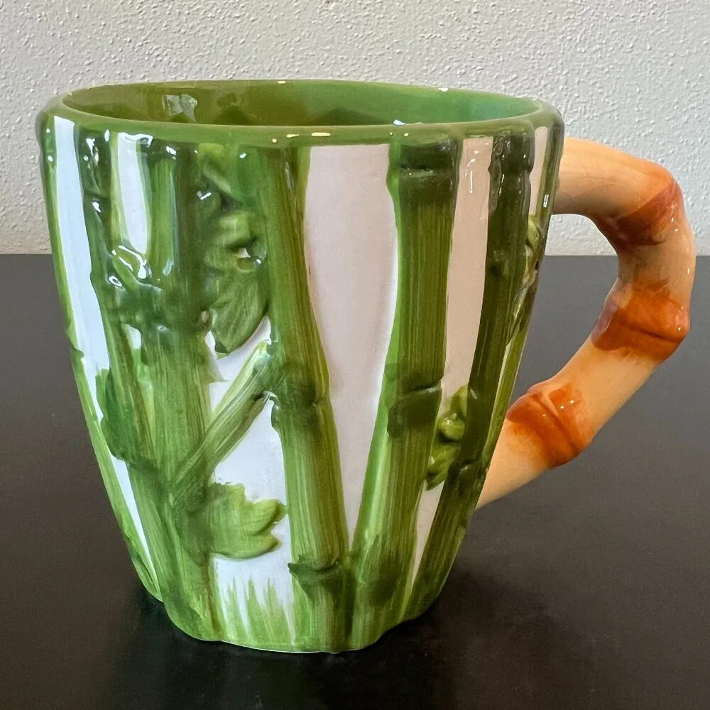 PIER 1 IMPORTS Bamboo Surprise Panda 3-D Ceramic Coffee Mug Cup Hand Painted
